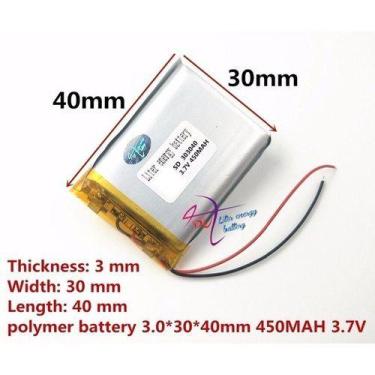 Imagem de Bateria 3.7v 450mah 3mm X30mm X40mm 2 Fios 303040 - KMIG