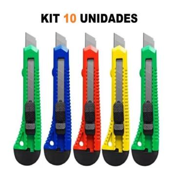 Imagem de Kit 10 Estiletes Simples 15cm Lamina 18mm Cores Variadas - FERRAGENS