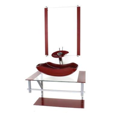Imagem de Gabinete de vidro para banheiro 60cm ac cuba abaulada vermelho cereja 