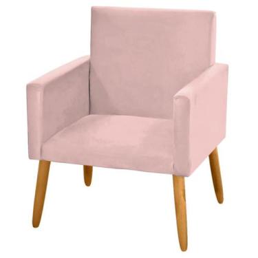 Imagem de Poltrona Nina para Recepção Pés Madeira Veludo Rosê Rosa - 2M Decor