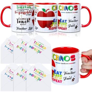 Imagem de FoldTier Conjunto de 9 peças para presente de agradecimento ao professor 325 ml Caneca de professor de sublimação com cartão e envelope Apreciação novidade presente de professor apreciação conjunto de