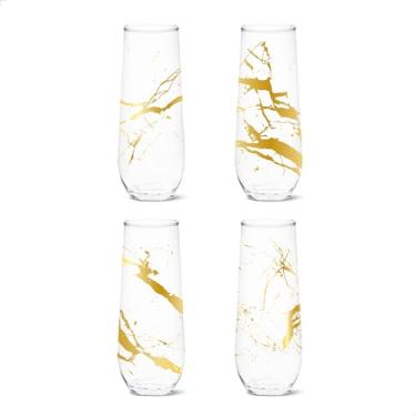 Imagem de TOSSWARE RESERVE 255 g Flauta sem haste, série de mármore de folha dourada, conjunto com 4, qualidade premium, Tritan lavável na lava-louças e resistente ao calor inquebrável óculos impressos de