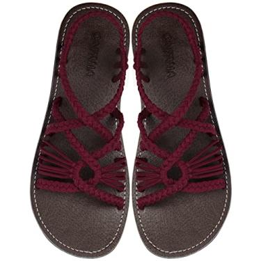 Imagem de Capana Sandálias rasteiras femininas de tecido - Trançado com tiras, sandálias de praia para mulheres verão elegante, sandálias boêmia de corda, sapatos femininos casuais de primavera, sapatilhas Boho