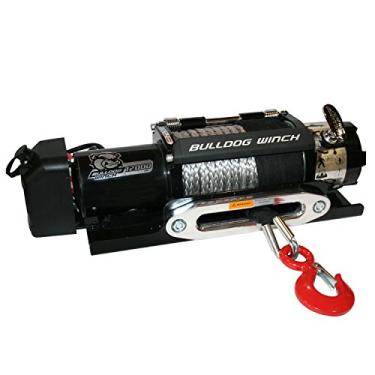 Imagem de Bulldog Winch Guincho de reboque 10040 com corda sintética de 30 m, guia de corda de alumínio CNC Billet, placa de montagem, perfil baixo 5.443 kg