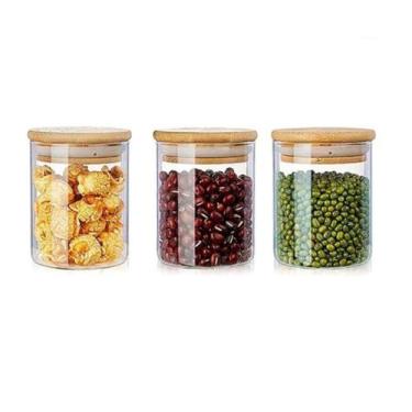 Imagem de Kit 3 Potes Vidro Tampa Bambu Hermético Temperos 200ml - CLASS HOME