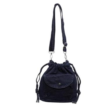 Imagem de WIGUYUN Bolsa tiracolo jeans pequena bolsa de telefone com cordão casual bolsa de ombro bolsa mensageiro, A - azul-marinho, One Size