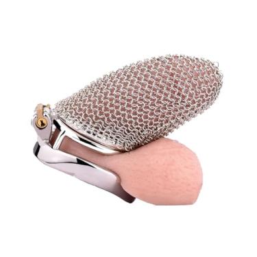 Imagem de Gaiola de castidade para homens, malha oca de aço inoxidável, gaiola para pênis com espiga, anel anti-fuga, cadeado de metal, cinto de castidade, brinquedos sexuais(Curved Ring 40mm)