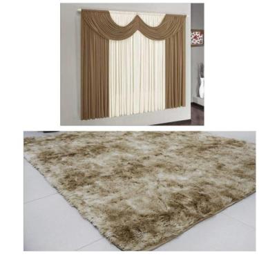 Imagem de Cortina Malha Gel Bando 2,00 X 1,70 + Tapete 2,00m X 1,40m Bege Mescla