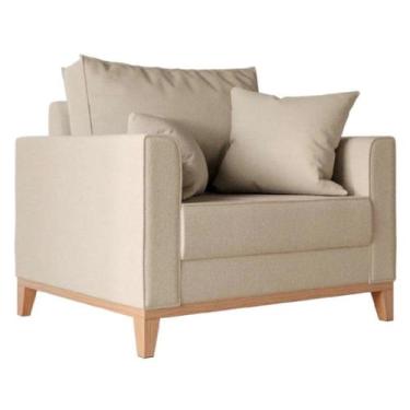 Imagem de Poltrona Beny Base em Madeira Maciça Recepção Linho Bege Kimi Design