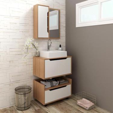 Imagem de Kit de Banheiro Modulado Gabinete Pia e Espelheira Amêndoa Branco - Te