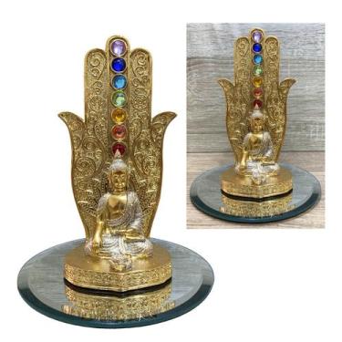 Imagem de Porta Incenso Energia Paz Mão 7 Chakras Buda + Bandeja Cores - IMPMC