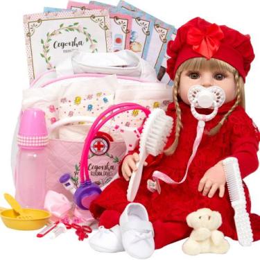 Imagem de Bebe Reborn Silicone Linda Vestido Vermelho Com Acessórios - Cegonha R