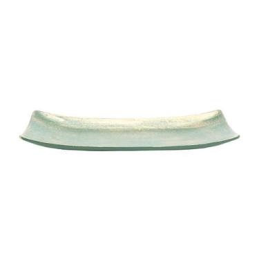 Imagem de Prato Retangular Decorativo de Madeira - Verde/Ouro - 34cm - 1 unidade