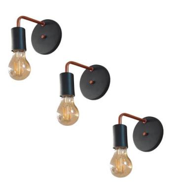 Imagem de Kit 3 Arandelas Parede Industrial Luxo Garagem Preto/Cobre - Poli Luz
