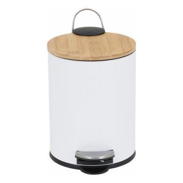 Imagem de Lixeira De Chao Banheiro Metal E Madeira 3l 24x17cm Branca - Aemaxx, B