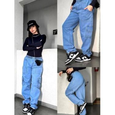 Imagem de Calça Cargo Streetwaer Skatista Feminina Moda Urbana Masculina Estilo 