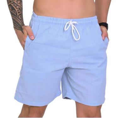 Imagem de Short Linho Masculino Bermuda Praia Verão Hugo Jobs, Azul, Bebe, G