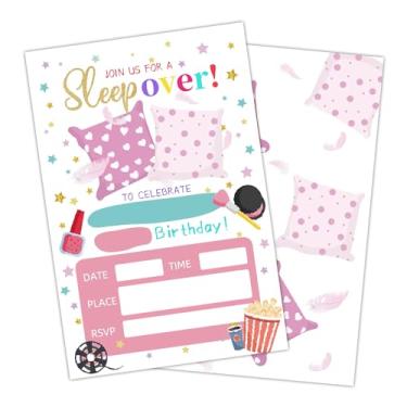 Imagem de bxtala Cartão de convites de aniversário para festa do pijama, convites de festa de aniversário do pijama para menina, artigos de festa de aniversário de pijama, 20 convites com envelopes -A08