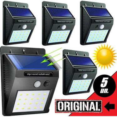 Imagem de Kit 5 Luminária Solar Externa Iluminação Luz Muro Parede - Leffa Shop