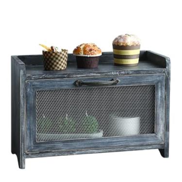 Imagem de COLLECTIVE HOME - Armário de armazenamento, mini armário de bancada, organizador de madeira para cozinha de quarto com porta magnética, armazenamento para potes de especiarias, 14,5 x 6,5 x 10 (cinza) (25,4 cm)