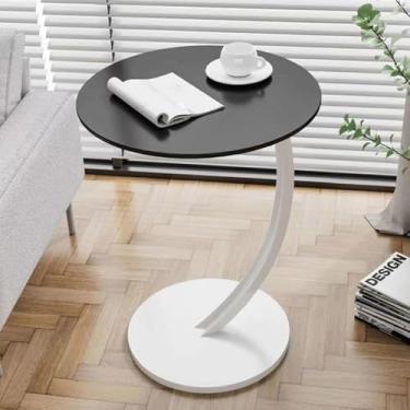 Imagem de Mesa lateral pequena para espaços pequenos com almofadas silenciosas feita de MDF + metal, mesas laterais modernas para varanda, janelas de sacada, fácil de instalar, 8 cores, preto + branco