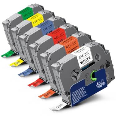 Imagem de Labelwell Pacote com 6 fitas TZ 12 mm 0,47 laminadas compatíveis com fita de etiqueta P Touch TZ TZe-B31 231 131 431 531 631 TZe231 para PTouch PT-H110 D210 D220 H103W, gripe.