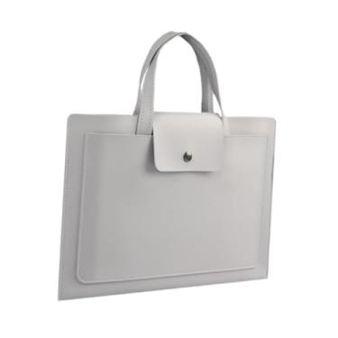 Imagem de Vaveren Pasta de trabalho bolsa para laptop bolsa de documentos portátil grande pasta de couro pu pasta de negócios para escritório viagem laptop, Cinza