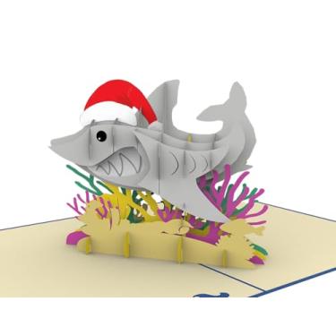 Imagem de iGifts And Cards Papai Noel: Ho-Ho-Holy Shark - Cartão de Natal pop-up 3D de 15 x 20 cm com cartão de notas e envelope combinando, saudação festiva e divertida, presente hilário para amantes de