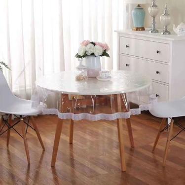 Imagem de JEGPWBKT Toalha de mesa impermeável de plástico transparente, toalha de mesa retangular com macramê de renda, à prova de derramamento de óleo, capa de mesa para mesas de jantar, festas e feriados