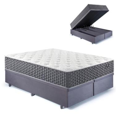Imagem de Base Box Baú Queen Bipartido 158x198 Suede Cinza com Colchão Relax Fre