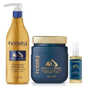Imagem de Kit Profissional Banho de Ouro Hobety Shampoo+Mascara+Fin. - Hobety Pr