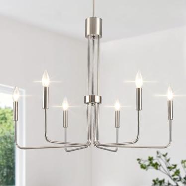 Imagem de LXWNYY Lustres De Níquel Escovado Com 6 Luzes Para Sala De Jantar - Lustre Moderno De Fazenda Para Hall De Entrada, Rústico, Industrial - Luminária De Jantar, Teto Alto Para Quarto, Cozinha, Vintage