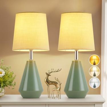 Imagem de bdayanx Pequeno Abajur De Mesa De Cabeceira Para Quarto - Conjunto De 2 Abajures De Mesa De Leitura, Com 3 Temperaturas De Cor, Abajur De Cerâmica De 15,5" Com Abajur De Tecido Para Quarto De Crianç