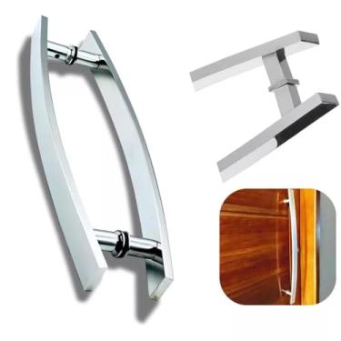 Imagem de Puxador Barra Chata Curvo 60cm Inox Polido Porta Madeira Vidro