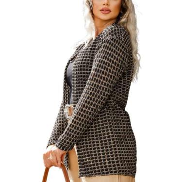 Imagem de Kimono Cardigan Inverno Feminino Quadradinho Reto - EUC STORE, Preto, 