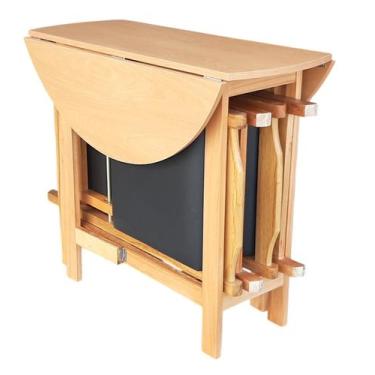 Imagem de Conjunto Prático Mesa e 4 Cadeiras Dobrável Mel, Estofado Preto Bar-Co