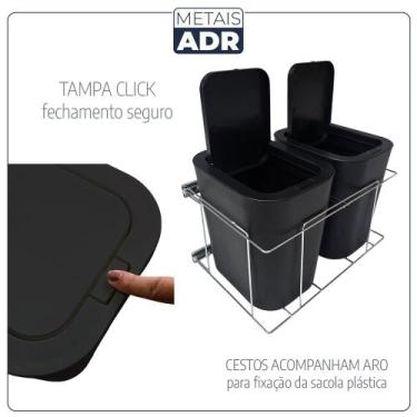 Imagem de Lixeira Dupla Aramada 24 Litros Preta Fixa LAteral Tampa Click - Metai