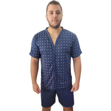 Imagem de Pijama masculino aberto com botões manga curta e Short Verão Pijama De