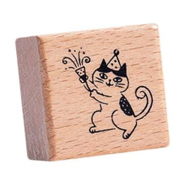 Imagem de Esquirla Carimbo de gato para crianças quadrado pequeno carimbo de borracha de animal fofo em de madeira para scrapbooking Mailing Diy Craft Journal, Festa
