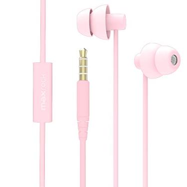 Imagem de MAXROCK (Fones de ouvido de silicone macio total (TM Total com microfone, opção de viagem para celulares, tablets e conector de 3,5 mm (rosa claro)
