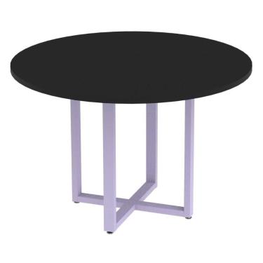 Imagem de Mesa De Reunião Redonda P25 Pandin 110 Cm (largura) Tampo Mdp Preto Pé Aço Tubular Lilás
