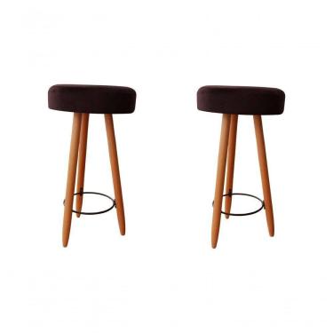 Imagem de Kit Duas Banqueta Alta Para área Gourmet Balcão Pés Palito Suede Marrom Eli Móveis E Decoração