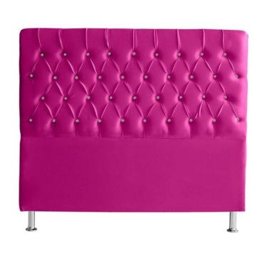 Imagem de Cabeceira De Cama Box Bella Casal 140 Cm Suede Botão Cristal Rosa Pink Eli Móveis E Decoração