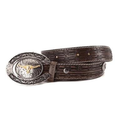 Imagem de Cinto Country Em Couro Pampas Com Ilhos e Fivela Boi Masculino - Pampa