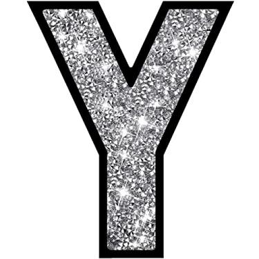 Imagem de XIHACTY Letras Sinais para decoração de casa, placa de acento de diamante esmagado de cristal para decoração de parede, letras maiúsculas personalizadas DIY pretas para decoração em bar, mesa, cômoda, festa de aniversário, casamento. (Y)