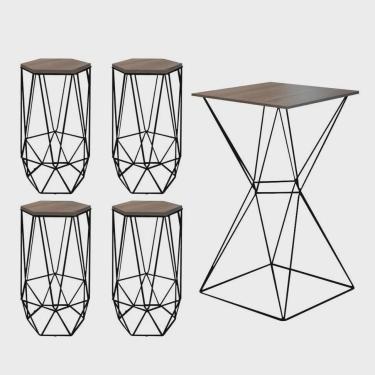Imagem de Kit 4 Banquetas Liz + 1 Mesa Bistrô Lucca Industrial Ferro Preto mdf Caramelo - Ahazzo Móveis