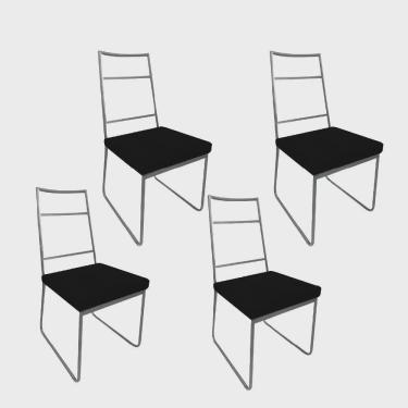 Imagem de Kit 04 Cadeiras Sala de Jantar Escritório Office Stark Industrial Ferro Cinza Corino Preto - Ahz Móveis