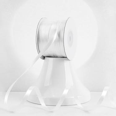 Imagem de MEEDEE Fita branca 1/10.2 cm Lux dupla face cetim carretel 100 metros fita fina de cetim branco para artesanato, embrulho de presente, ornamentos, decoração de férias, laço de cabelo, casamento