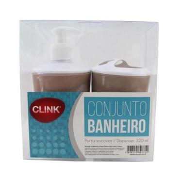 Imagem de Kit Banheiro Porta Sabonete Líquido Escova 2 peças Marrom - CLINK