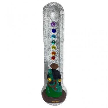 Imagem de Incensario 7 chakras branco vertical Oxossi verde 22 cm - Lua Mística 